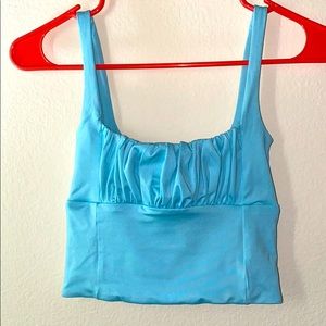 BABY BLUE RUFFLE BUST CROP TOP